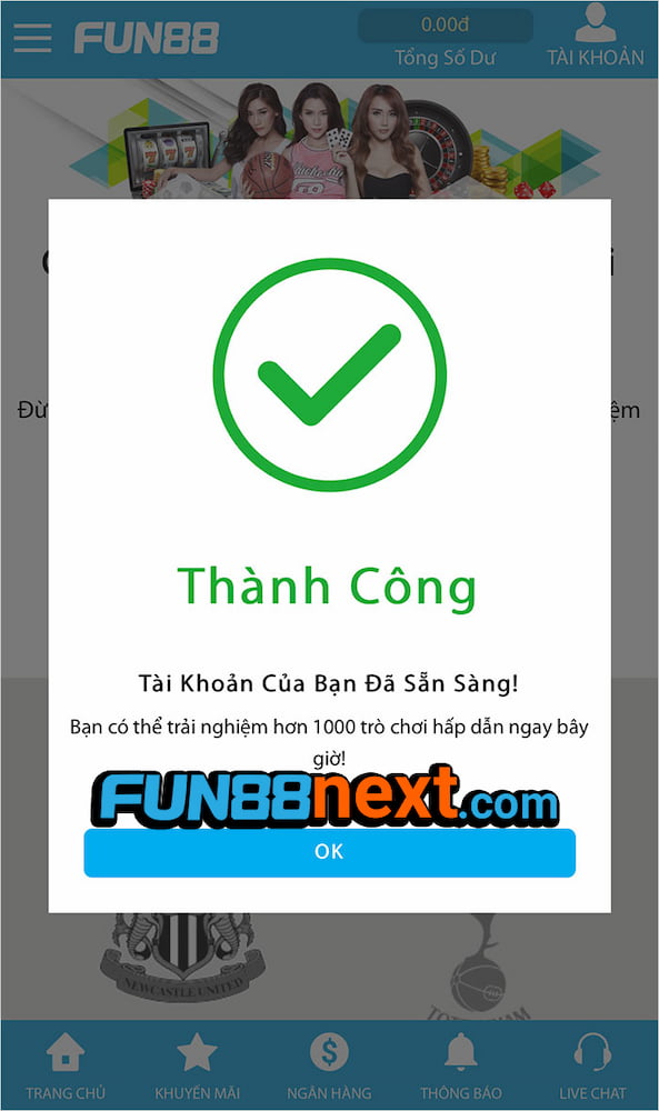 Đăng nhập Fun88 thành công