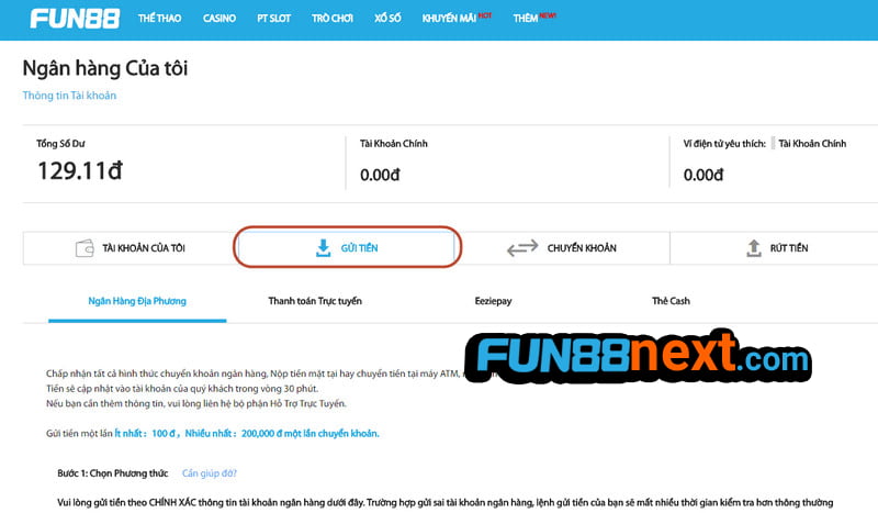 Hướng dẫn nạp tiền Fun88 cực nhanh
